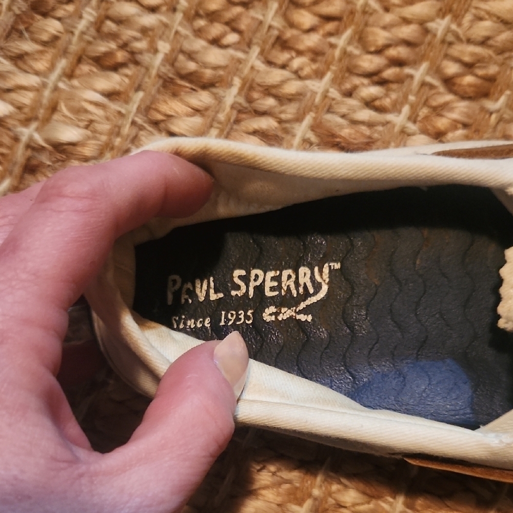 Sperry Women's White and Tan Boat Canvas Sneakers Sneakers 6.5 - Picture 2 of 10